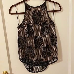 LF Black Lace Halter Cut Tank